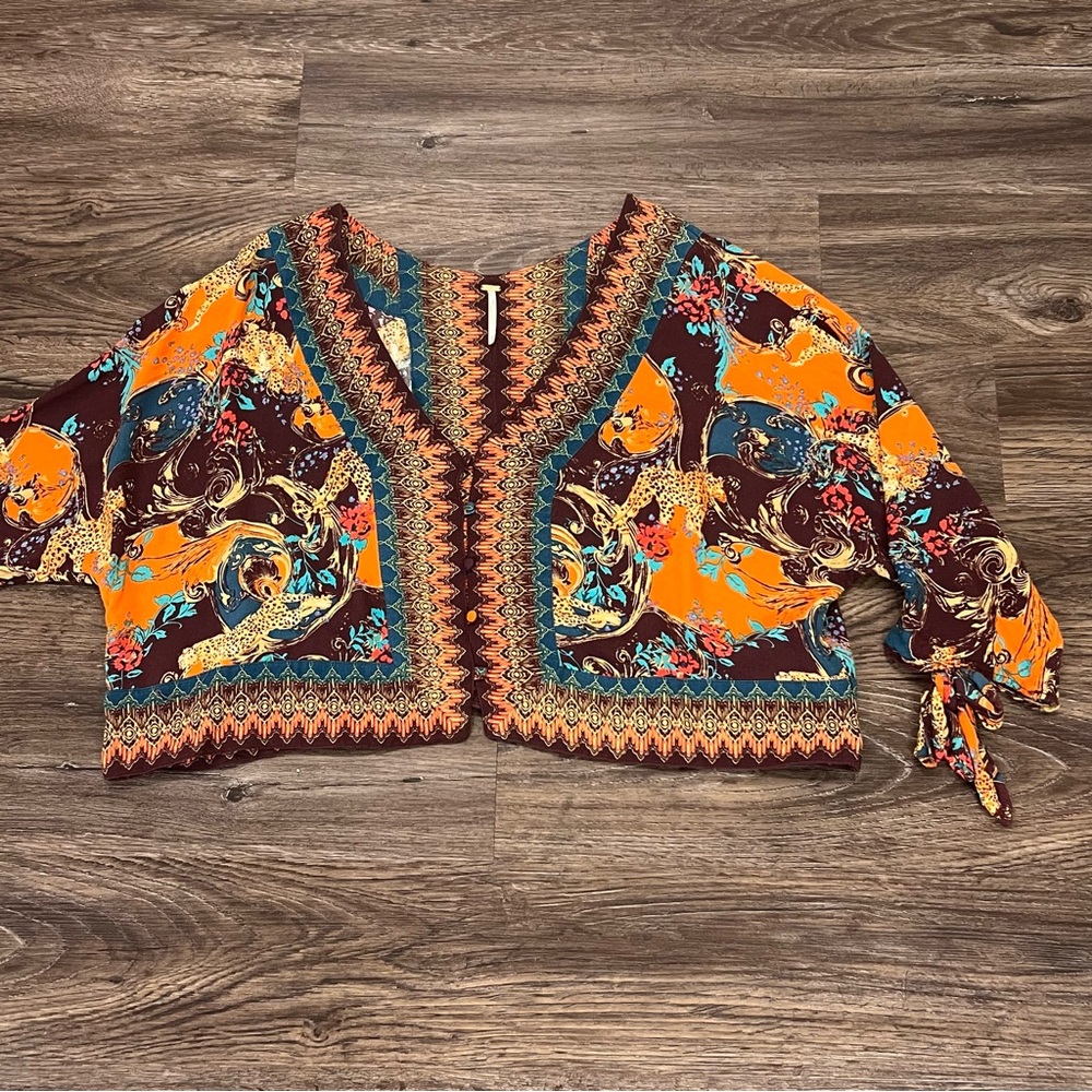 Free People Women's S Catch Me If You Can Colorful Boho Blouse Shirt Peasant Top